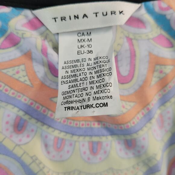 Trina Turk Size M Nepal Black Paisley Tunic Swim Cover up Mini Dress Luxury Pool - Picture 4 of 9